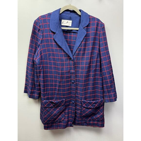 Vintage Herman Marcus Jacket Womens large red/Blue plaid jacket button front - Picture 1 of 5